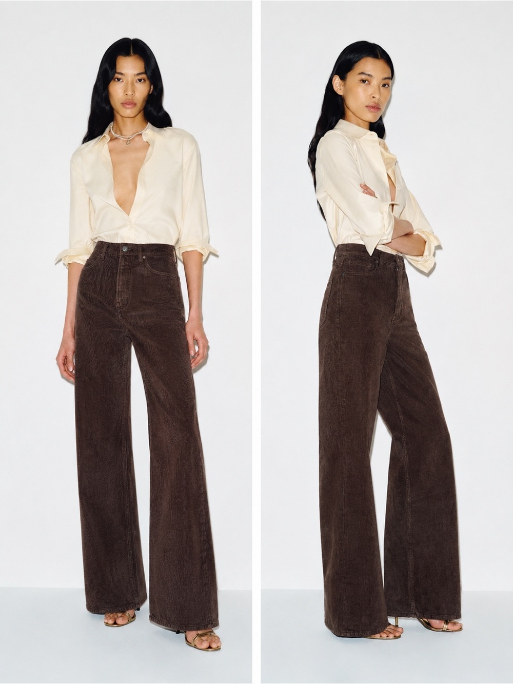 New! Reformation Cary High Rise Slouchy Wide Leg Corduroy Pants Brown Espresso🤎